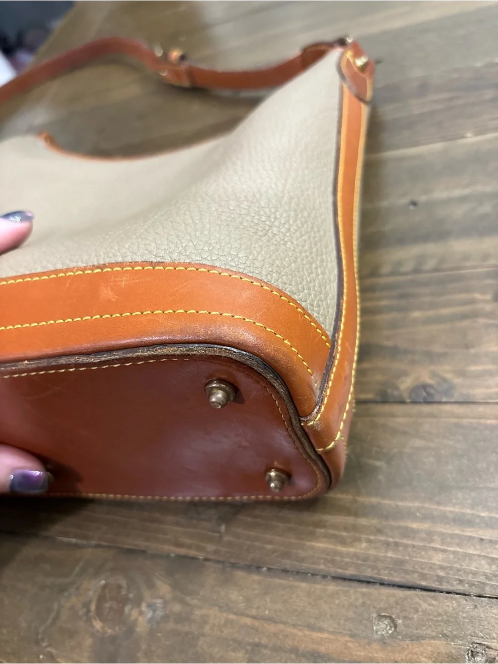 Dooney & Bourke Vintage Taupe Pebbled Leather Hobo Bag